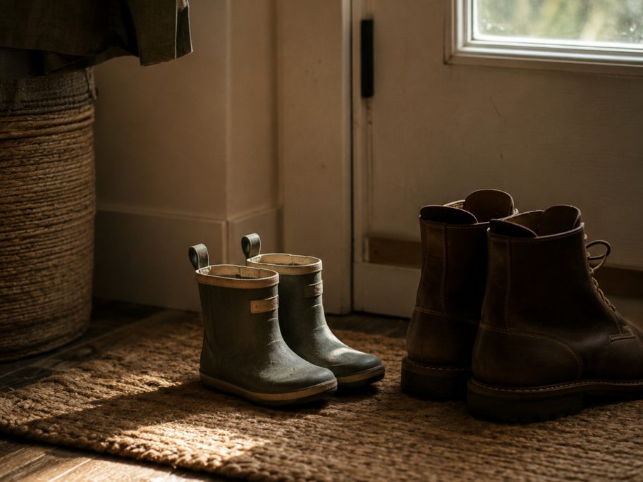 Small and big shoes lined up by the front door