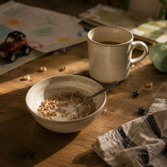 A messy cereal bowl on an ordinary morning